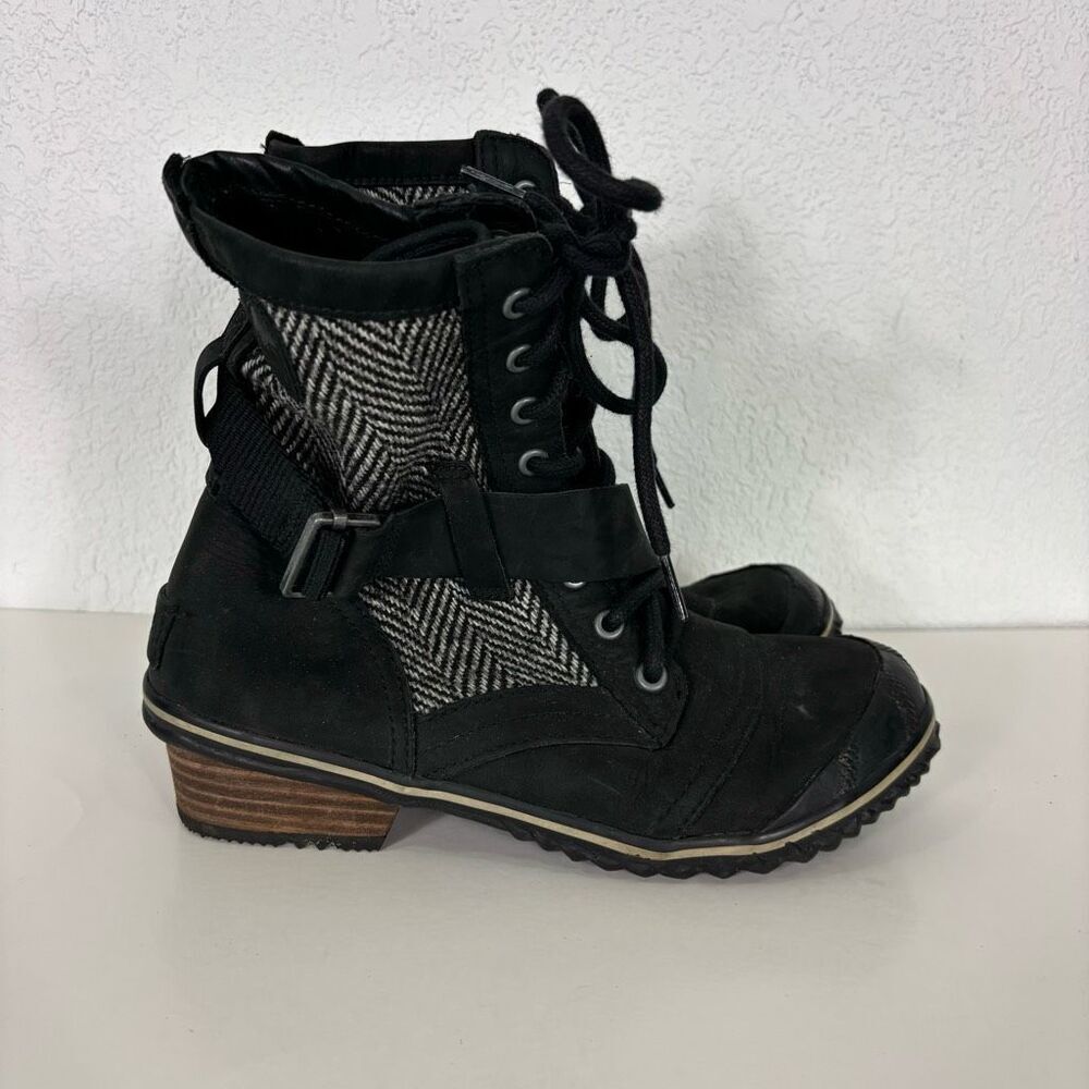 Sorel Women’s Black Slimboot Lace Up Winter Boots Size 7.5 - Picture 1 of 9